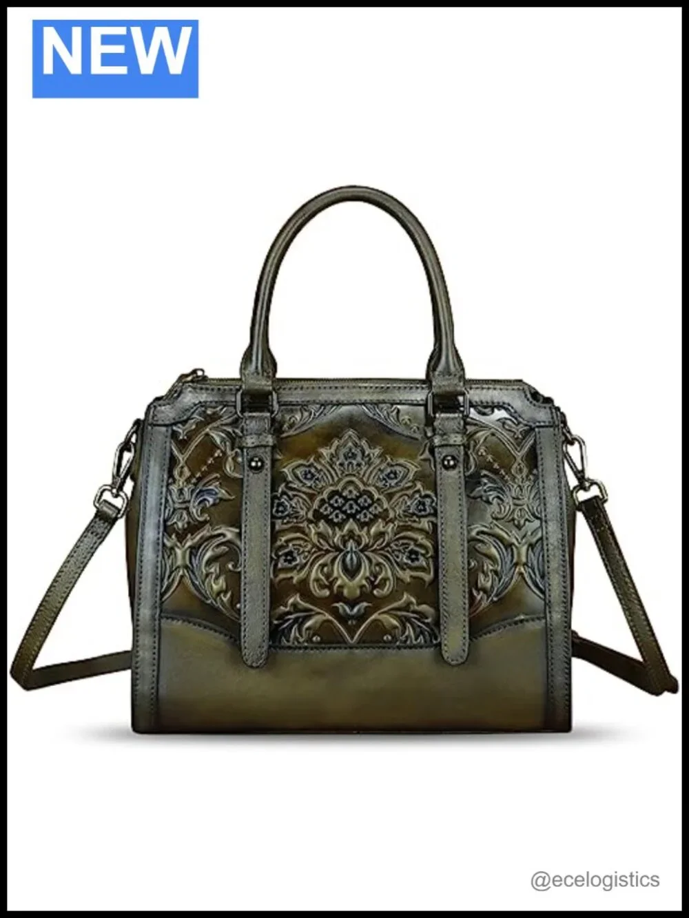 Genuine Leather Vintage Embossed Satchel Handbag Crossbody Shoulder Bag